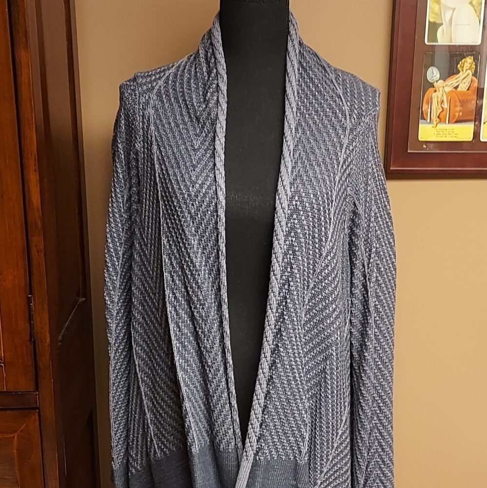 LOGO by Lori Goldstein Textured Blue Cardigan